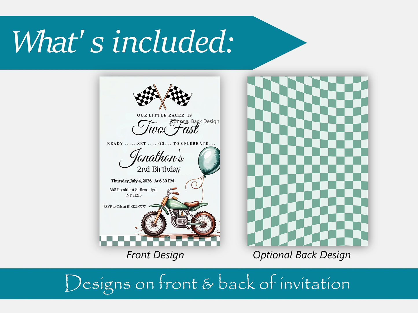 Editable Two Fast Dirt Bike Birthday Party Invitation