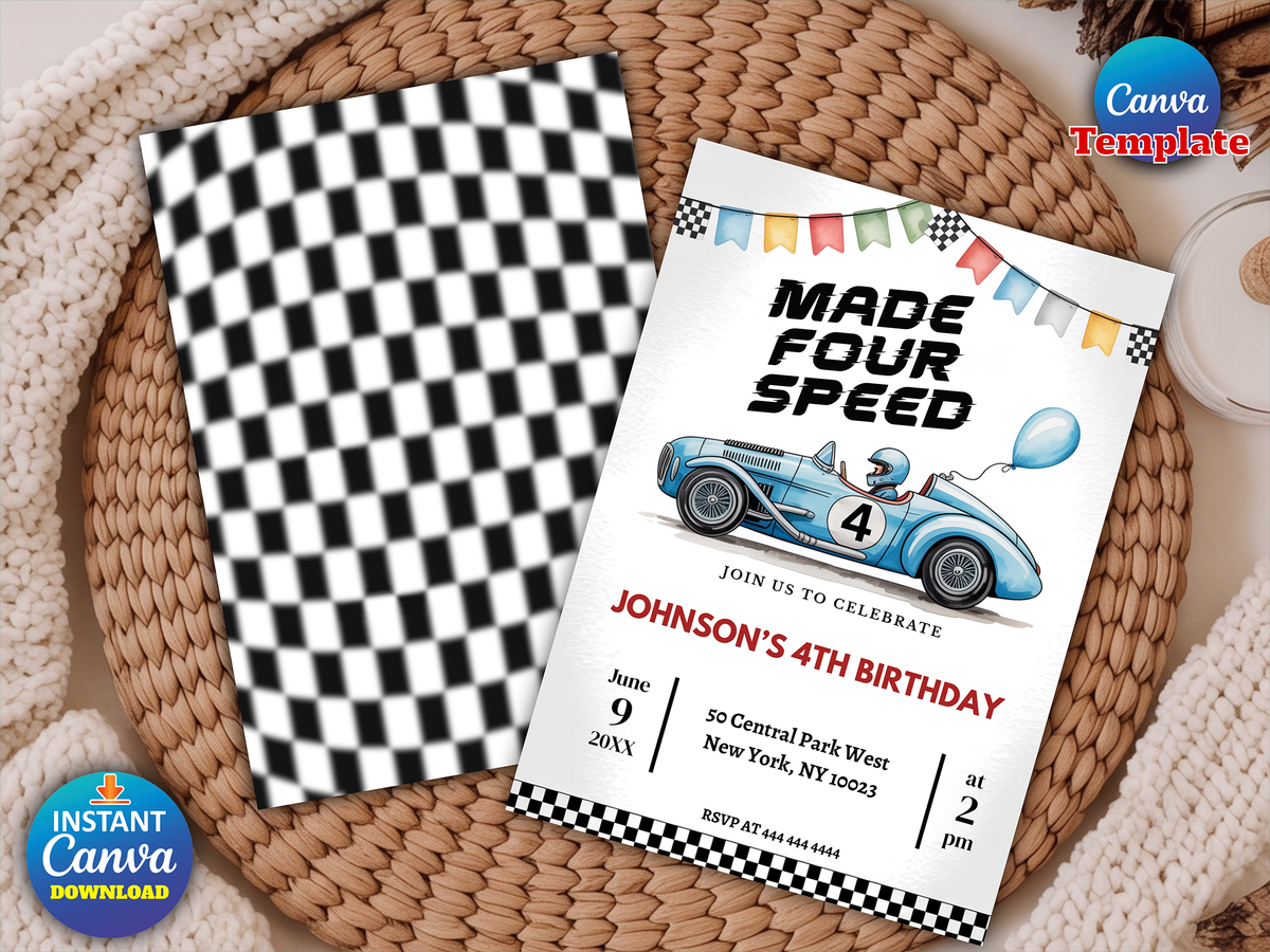Boy Vintage Blue Race Car 4th Birthday Party