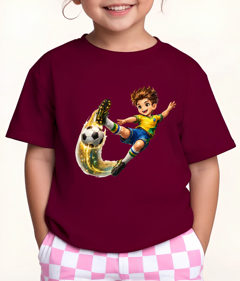 Anime Soccer Boy Bicycle Kick T-Shirt - Brazil Style Kids & Youth Football Graphic Tee (physical)