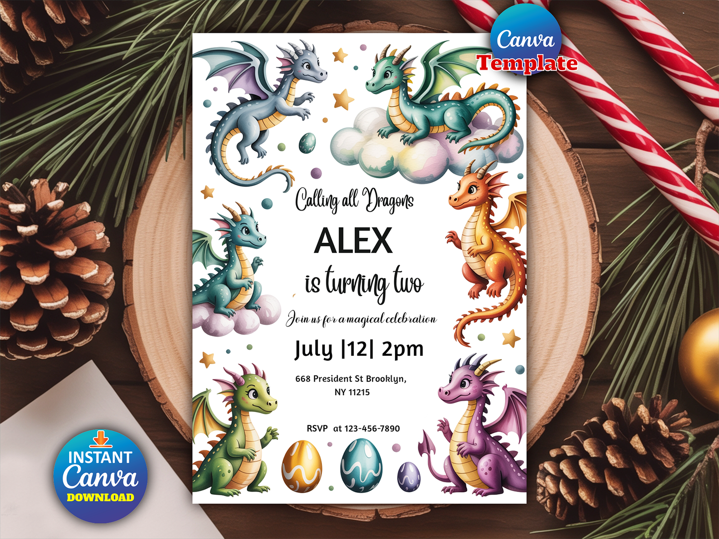 Editable Dragon Birthday Party Invitation
