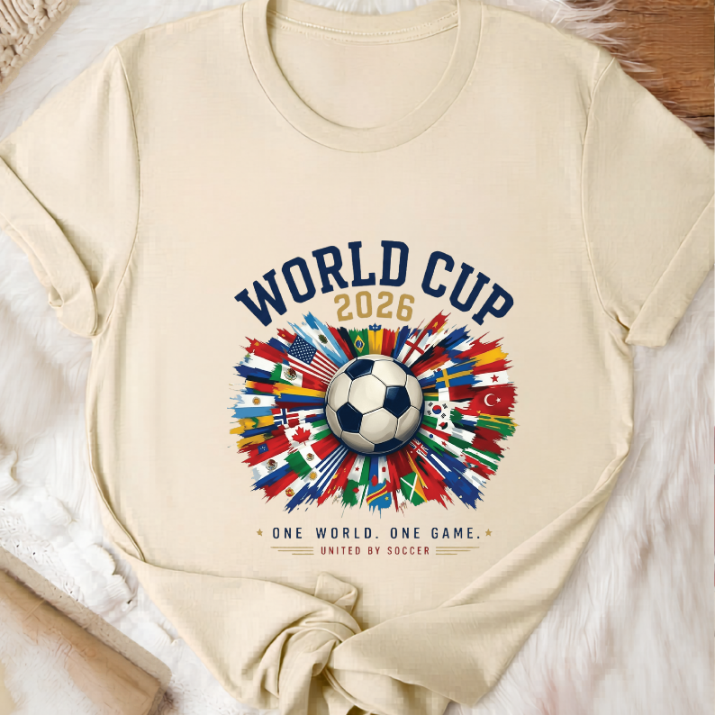 Official 2026 World Cup "One World One Game" Cream Graphic Tee (physical)
