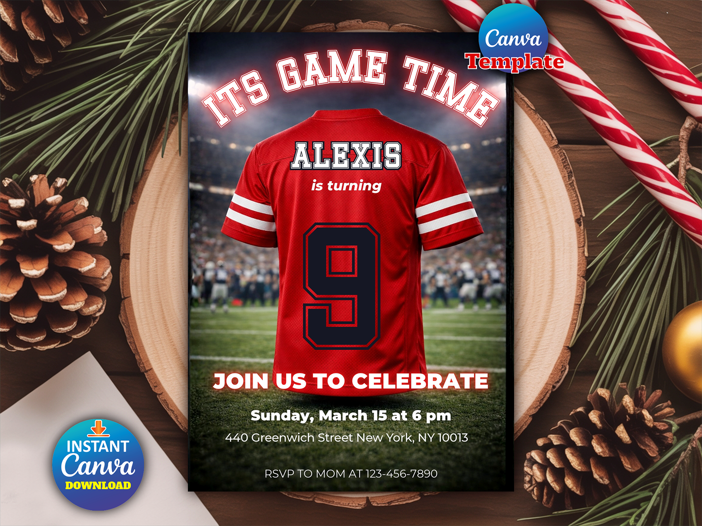 Editable American Football jersey invitation party