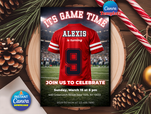 Editable American Football jersey invitation party