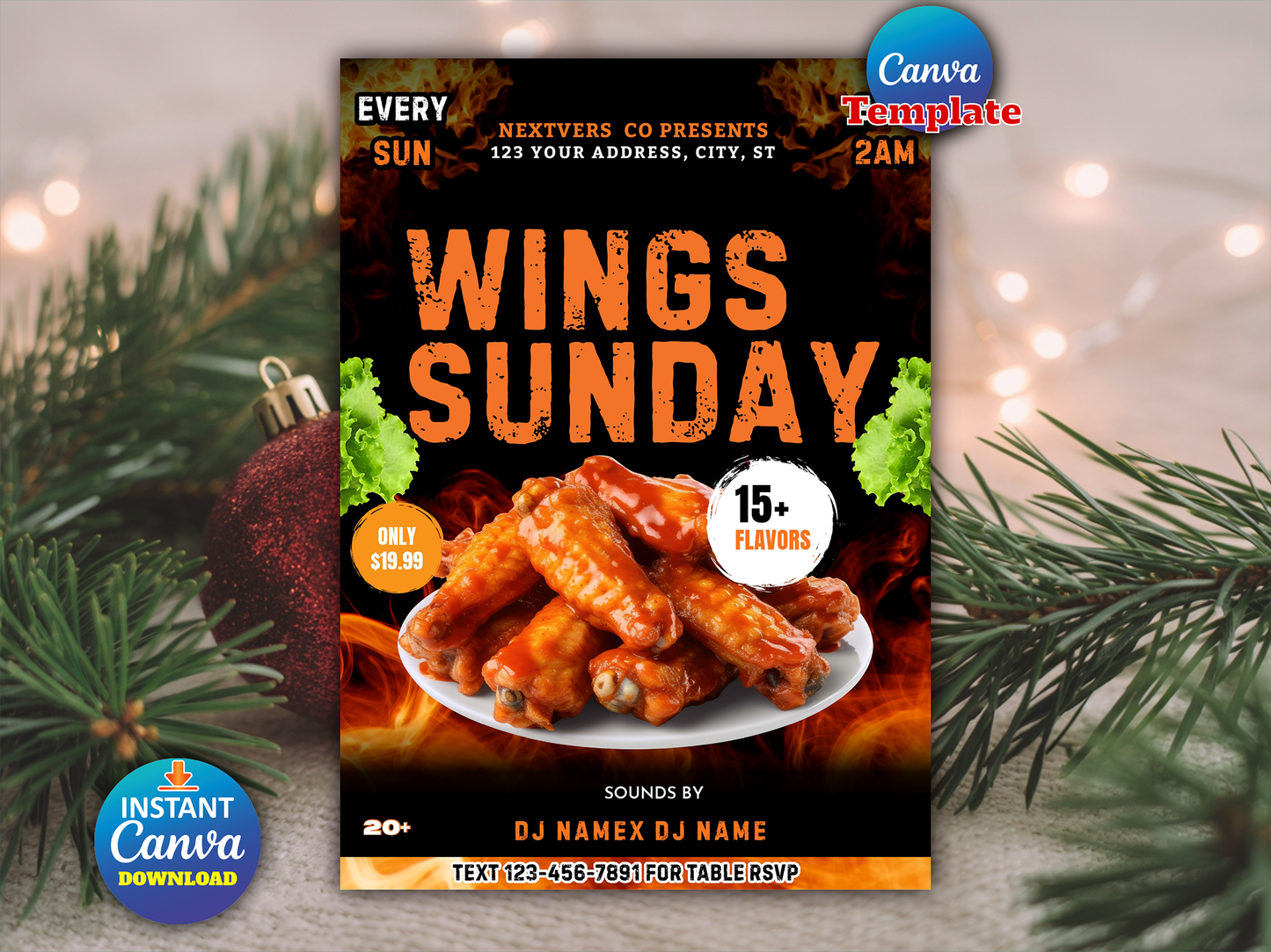 Wing Wednesday Club Flyer, Restaurant, Lounge, Sports Bar Wing Specials Promo