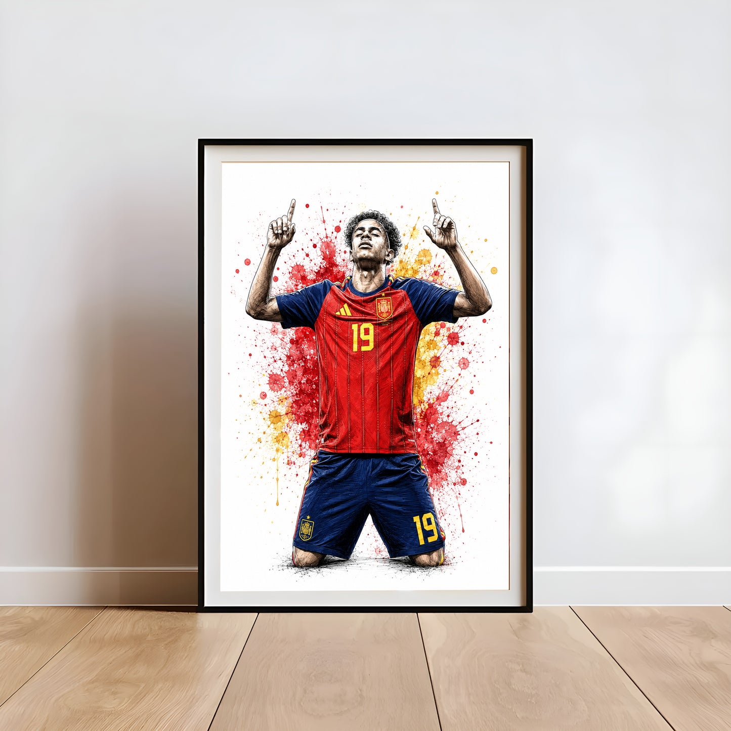 Lamine Yamal Spain Knee Slide Celebration Poster Number 19 Yellow Crimson Ink Wall Decor (Printable+Physical)
