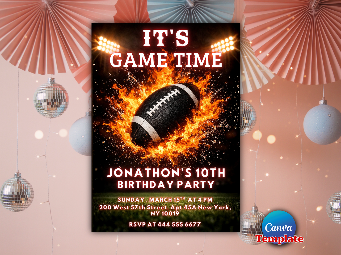 Editable Football Game Time Invitation party