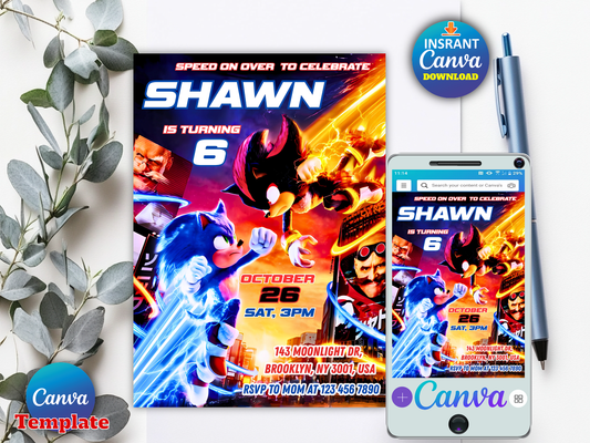 Sonic Birthday Invitation Template(Printable)