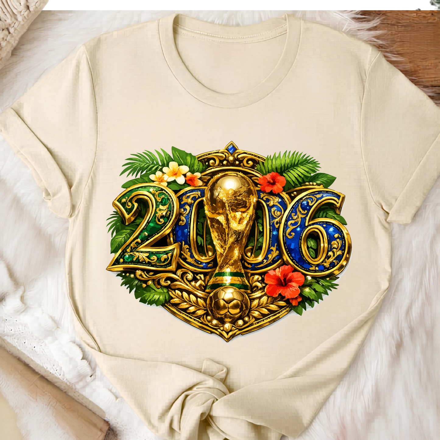 Official 2026 World Cup Golden Floral Emblem T-Shirt - Luxury Football Fan Graphic Tee (physical)