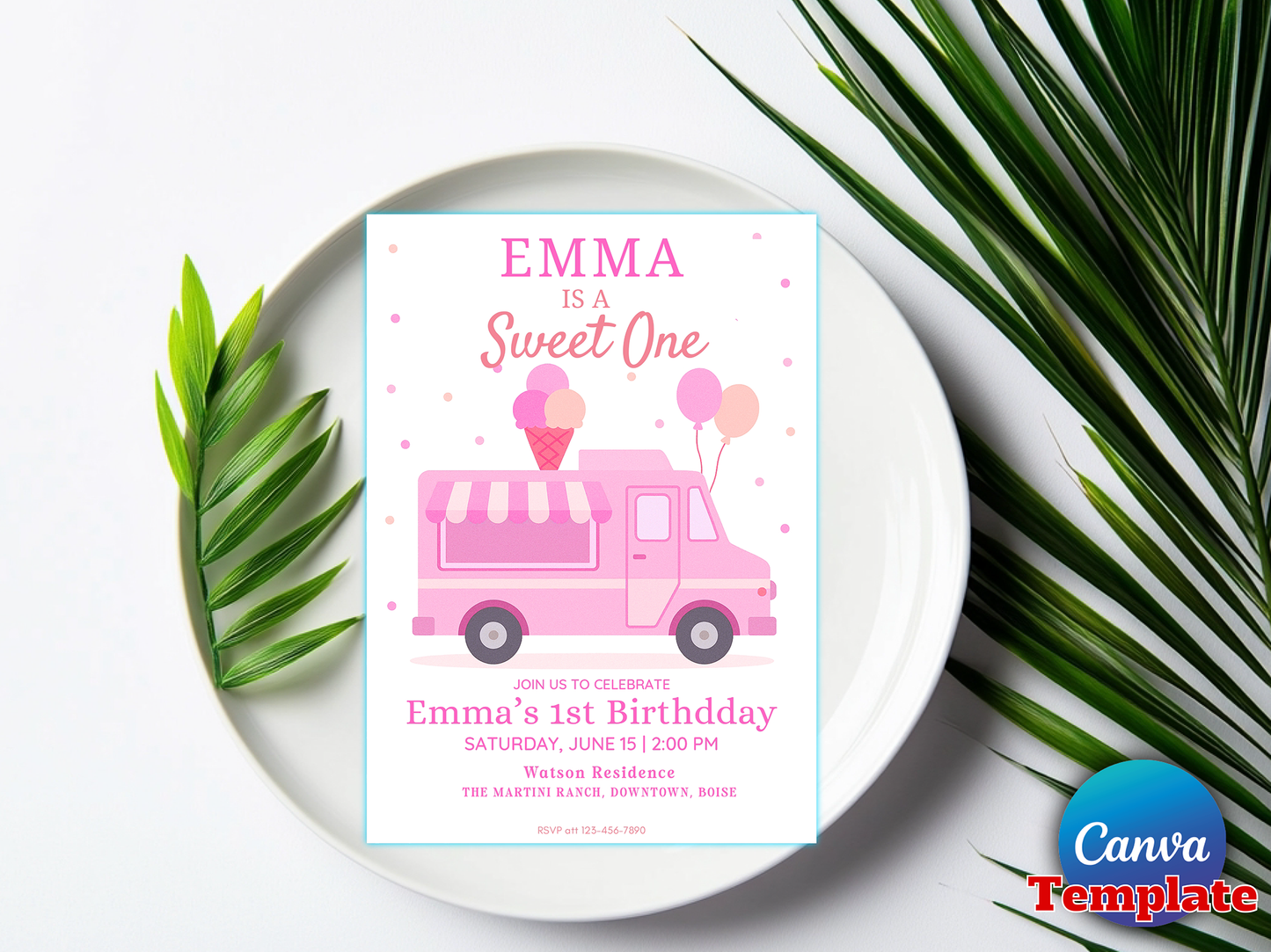 Editable Ice Cream Truck Birthday Party Invitation