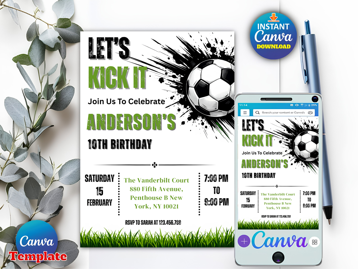 Editable Soccer Birthday Invitation Template