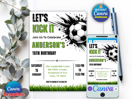 Editable Soccer Birthday Invitation Template