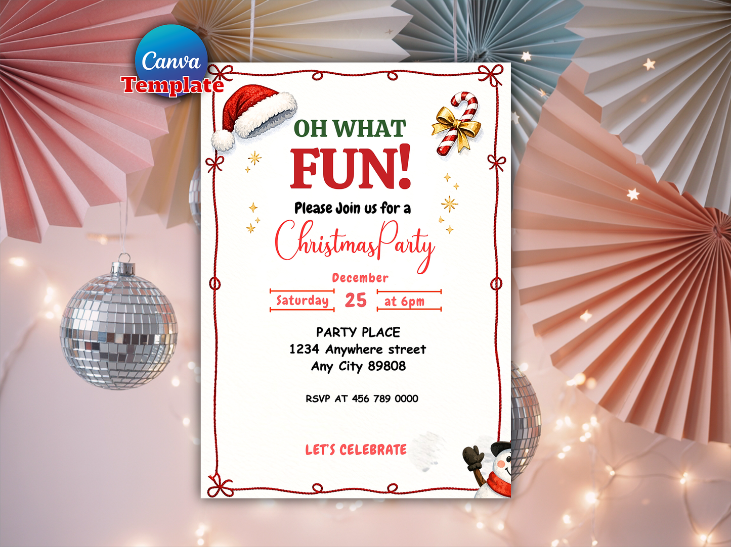 Kids Holiday Santa Hat Oh What Fun Invite Christmas Birthday