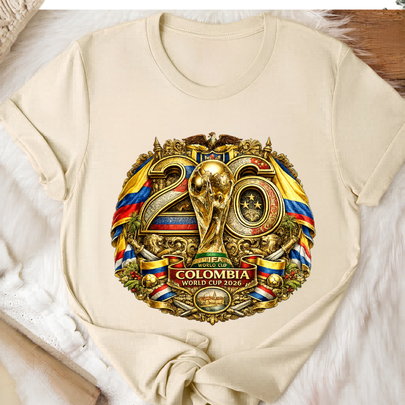 Colombia World Cup 2026 Premium Golden Graphic Cream T-Shirt (physical)