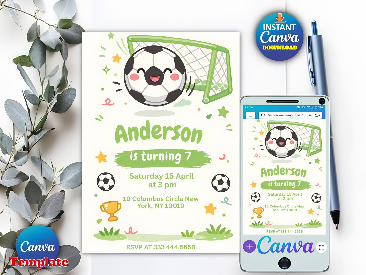 Editable Soccer Party Invite, Sports Theme, Kids Football Birthday