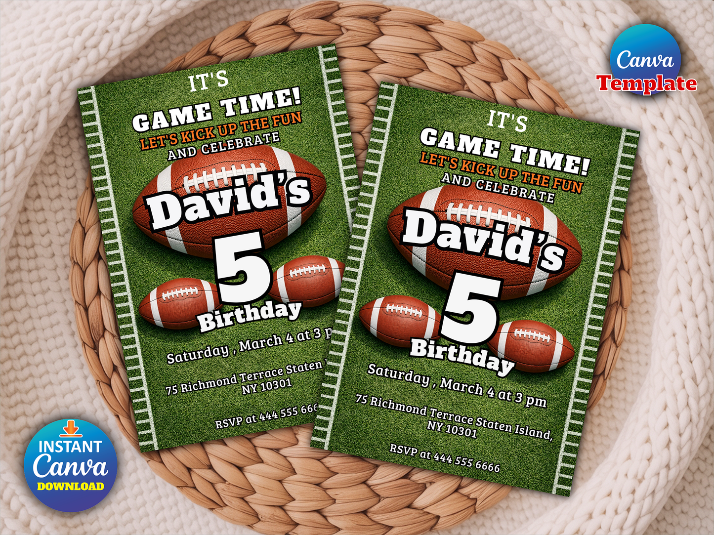 Editable Football Game Time Birthday Invitation
