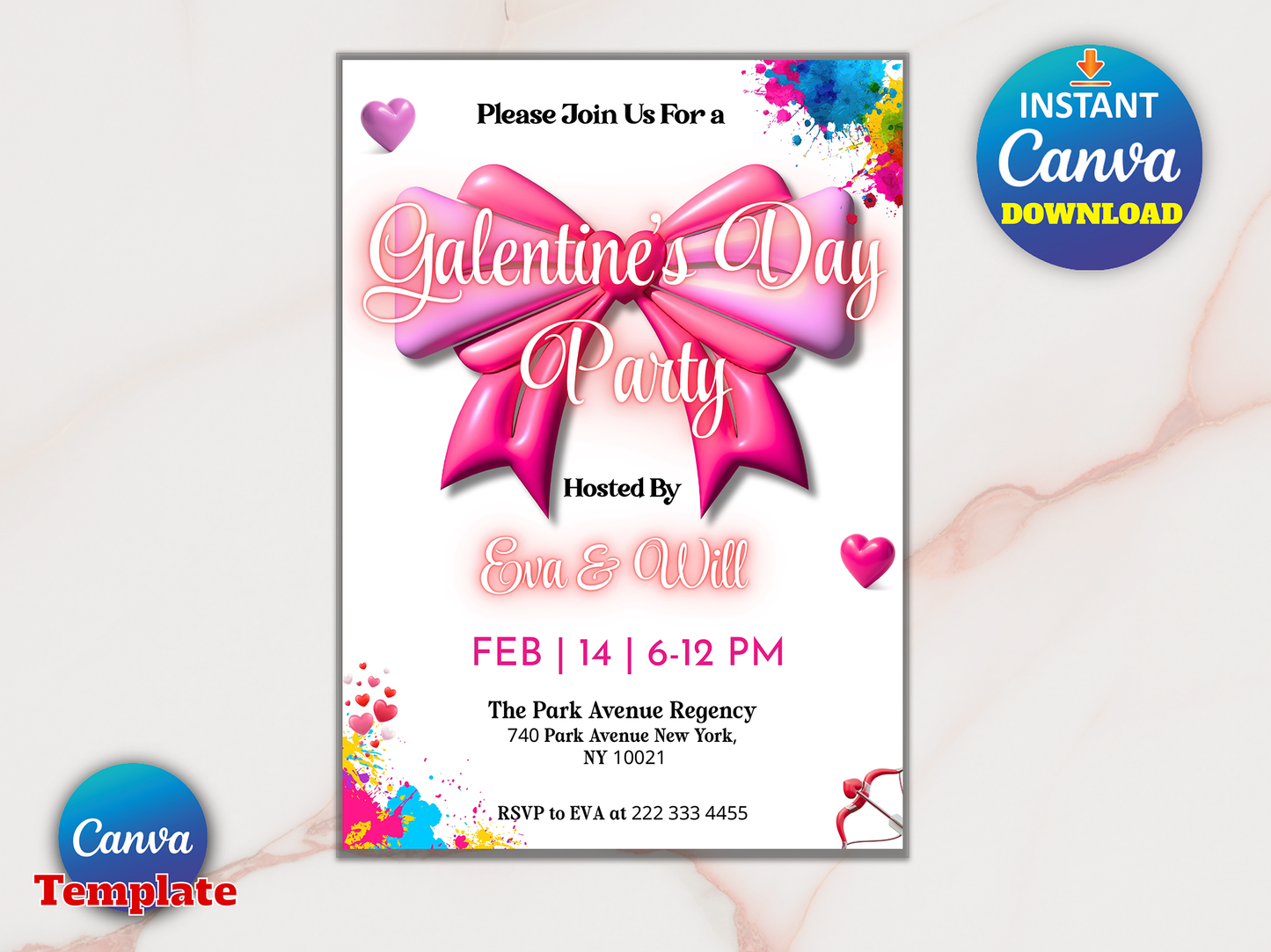 Pink Bow Galentine's Day Party Invitation