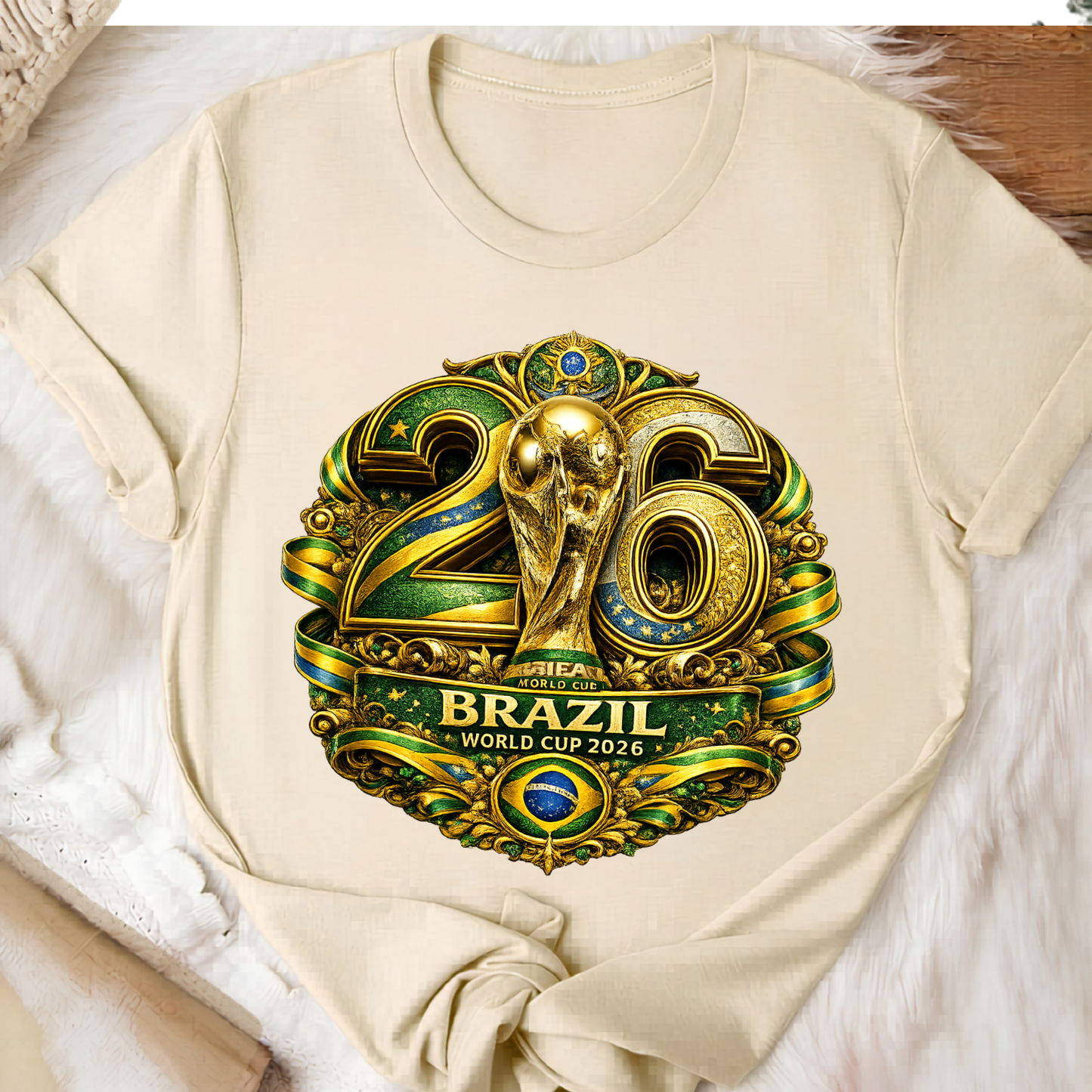 Brazil World Cup 2026 Premium Golden Graphic Black T-Shirt (physical)