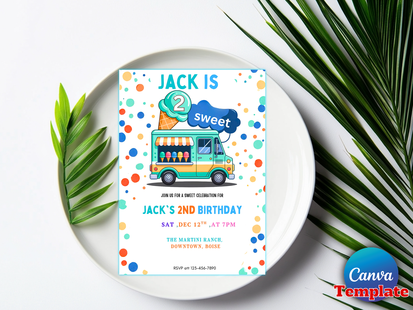 Ice Cream Two Sweet 2nd Birthday Party Invitation
