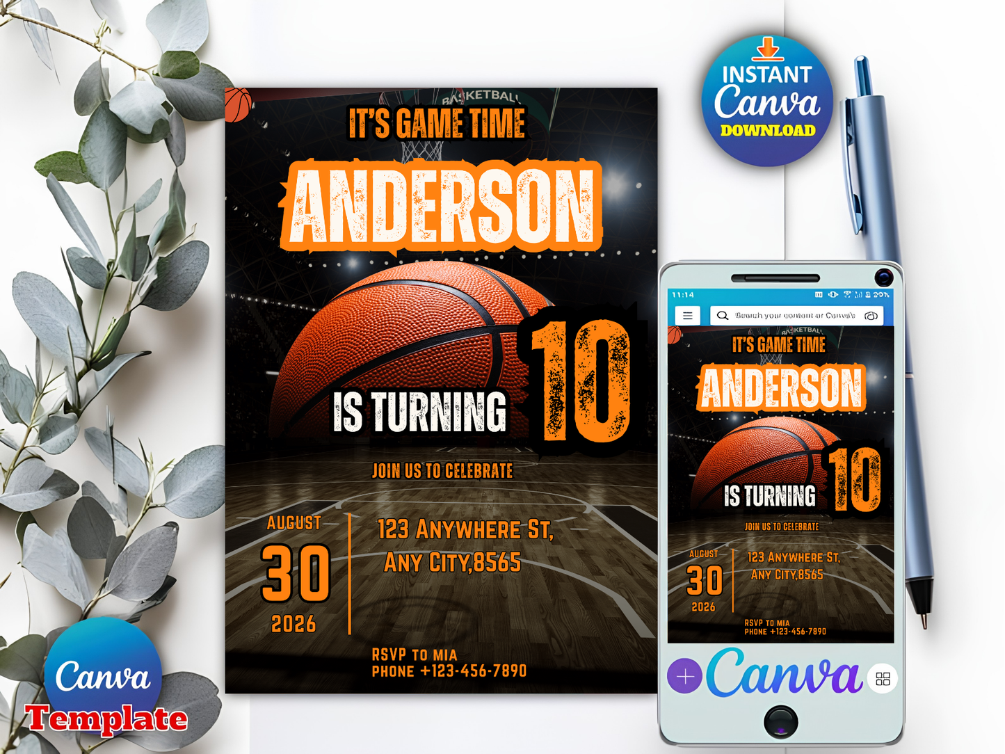 Basketball Birthday Invitation Template, Game Time Editable Invite, Boy Birthday Party Canva Template, Sports Birthday, Instant Download