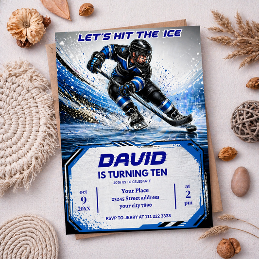 Hockey Birthday Invitation, Editable Canva Template, Kids Party Invite
