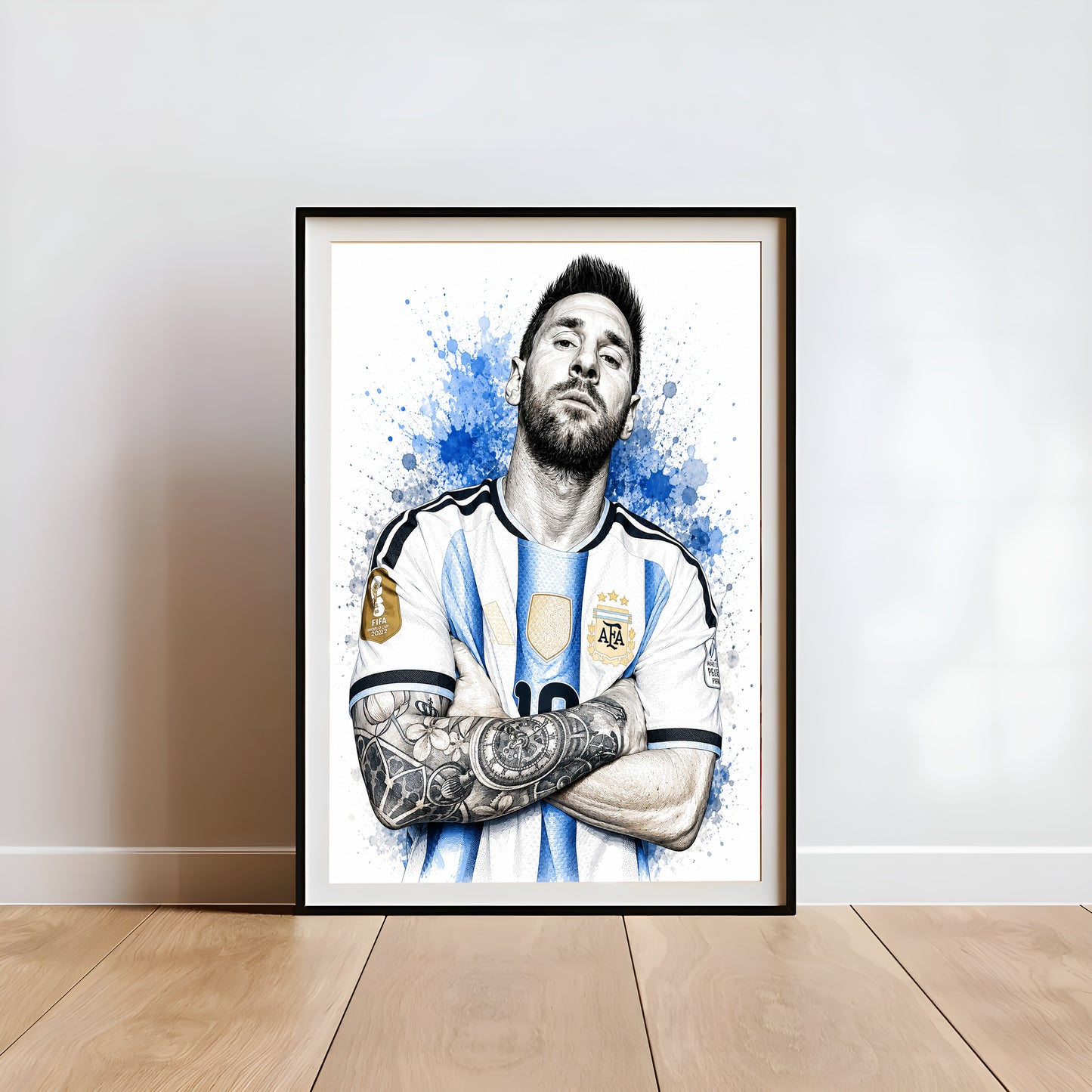 Lionel Messi Argentina Arms Crossed Poster Albiceleste Captain Sketch Tattoo Detail Wall Art (Printable+Physical)