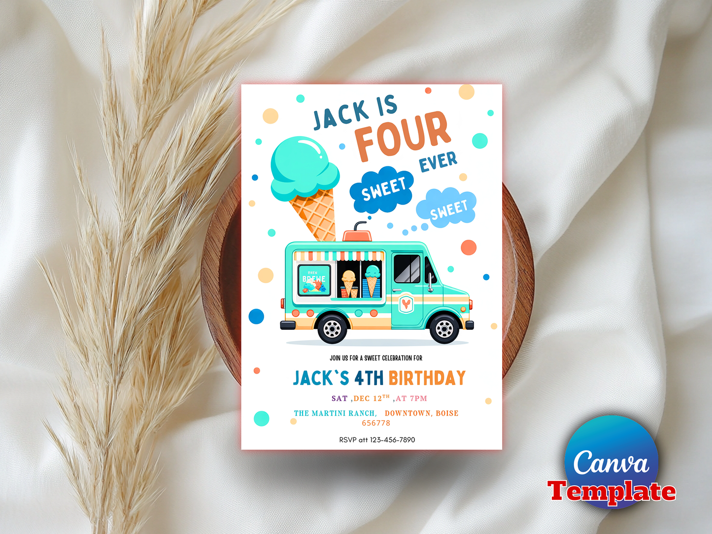 Editable Ice Cream Truck Birthday Party Invitation