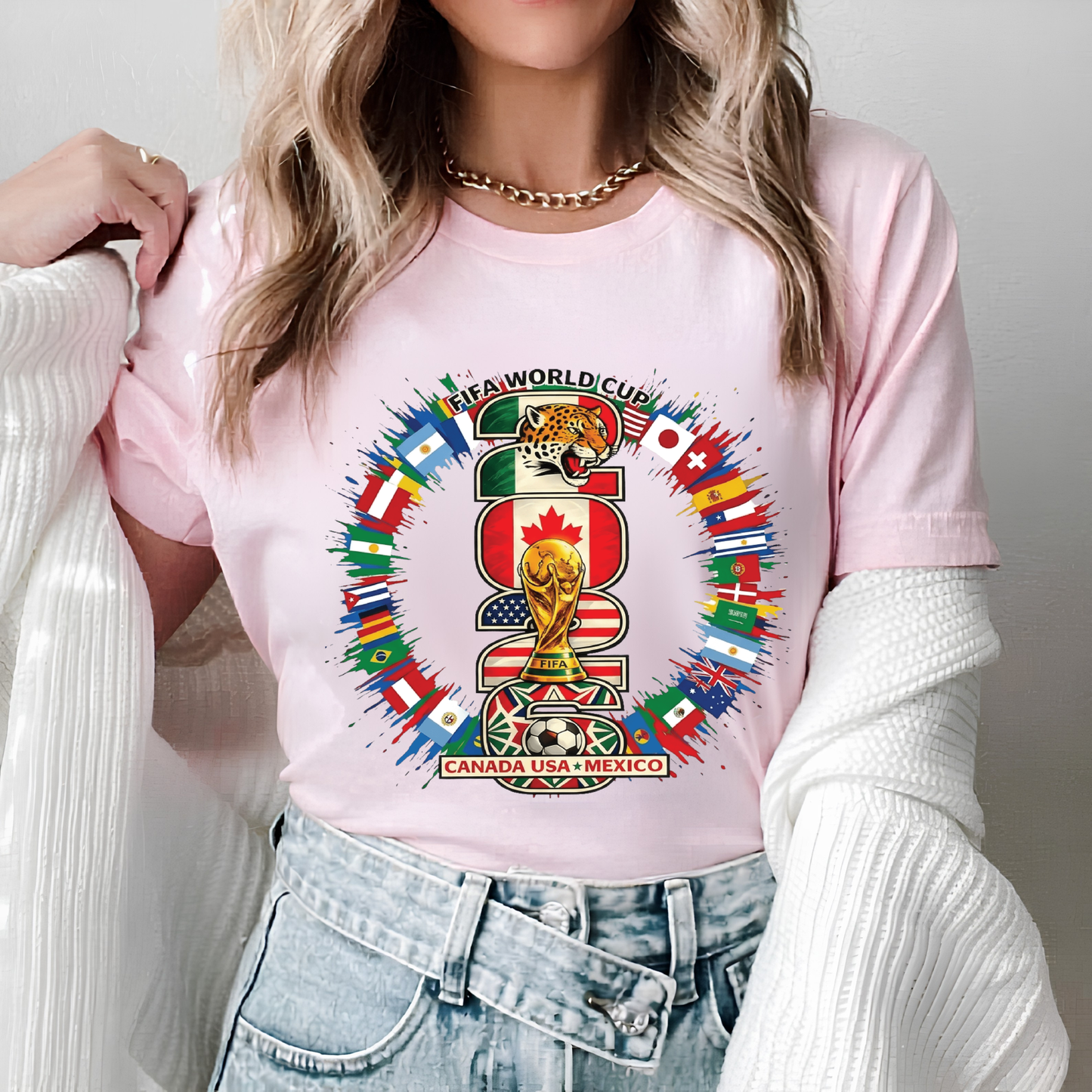 Official 2026 World Cup Canada USA Mexico Pink Graphic Tee (physical)
