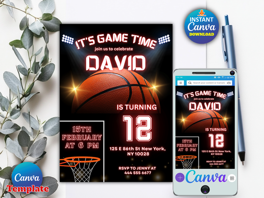 Editable Basketball Birthday Invitation