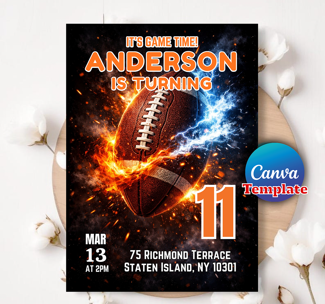 Boy Birthday Party Football Theme Invite Template