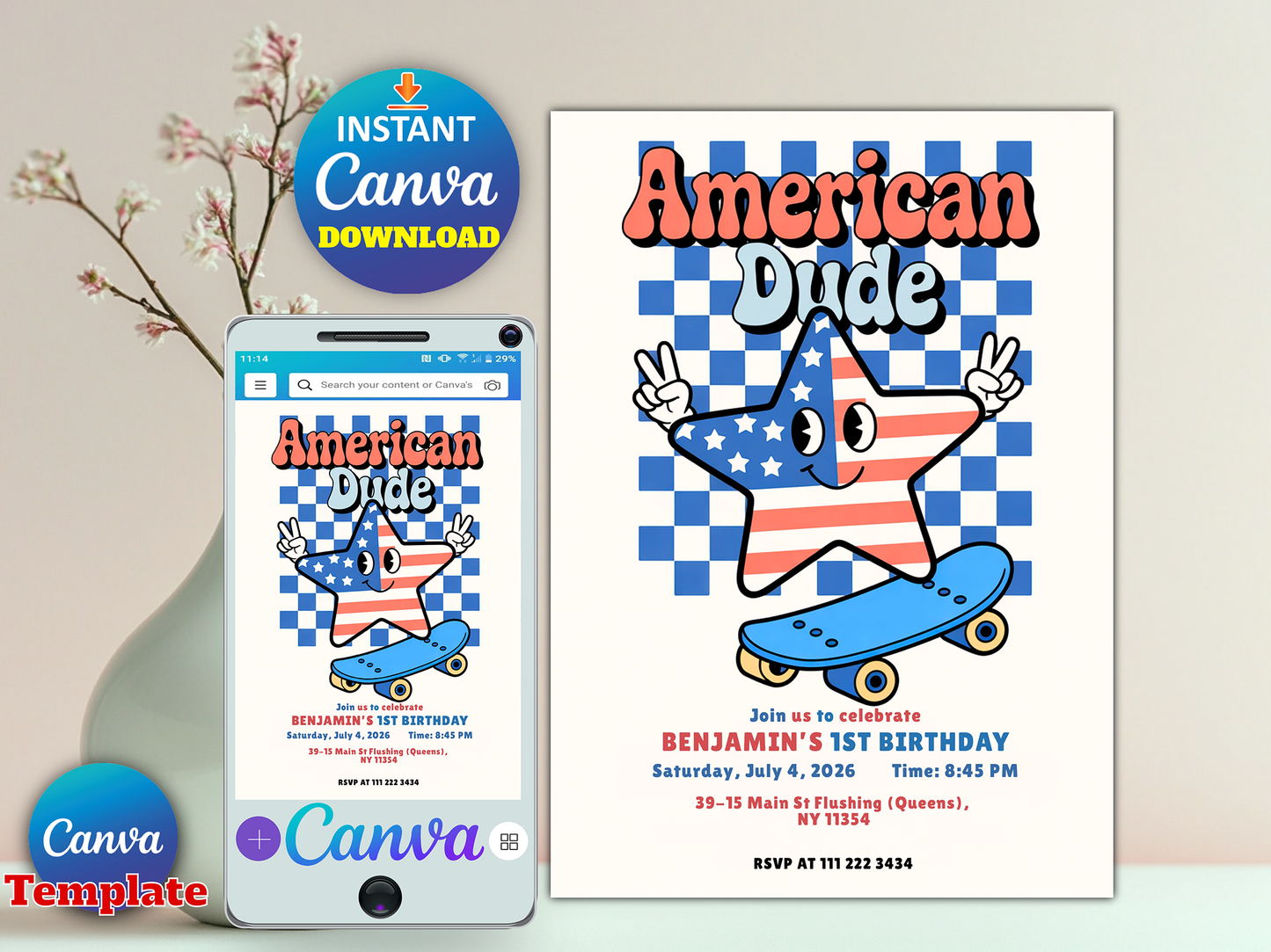 Editable 4th Of July Birthday Party Invitation