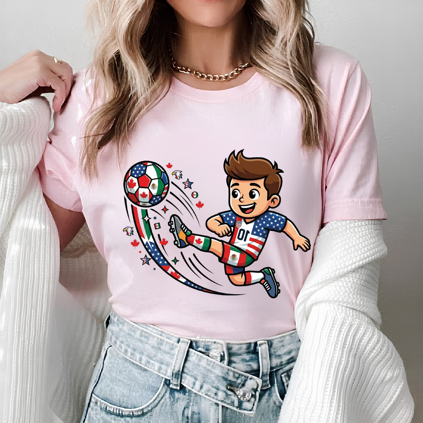 Kids 2026 World Cup Soccer Boy Cartoon Graphic Grey T-Shirt (physical)