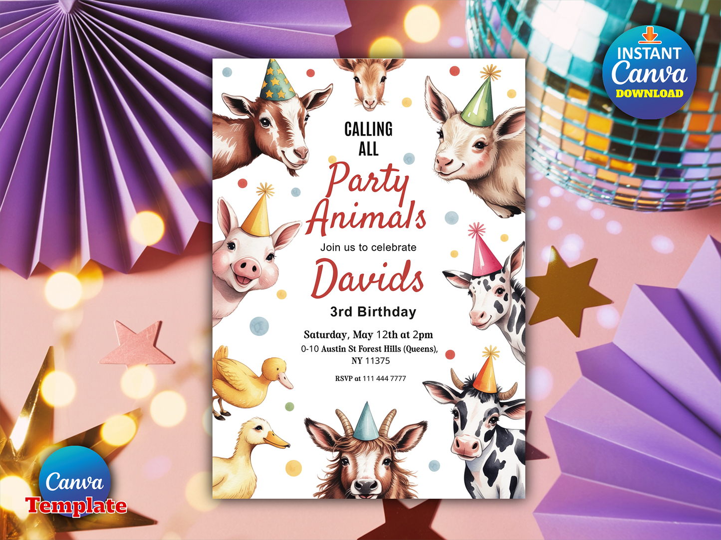 Editable Farm Animals Birthday Party Invitation