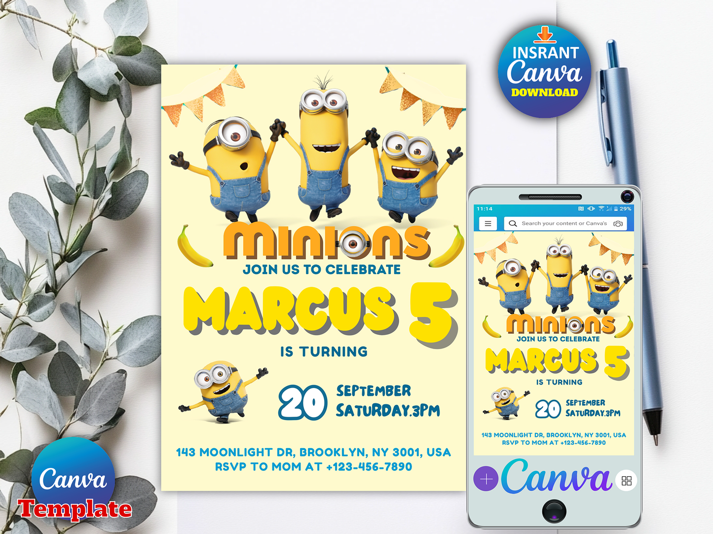 Minions Birthday Invitation Template | Editable Canva Kids Party Invite 🎉🍌
