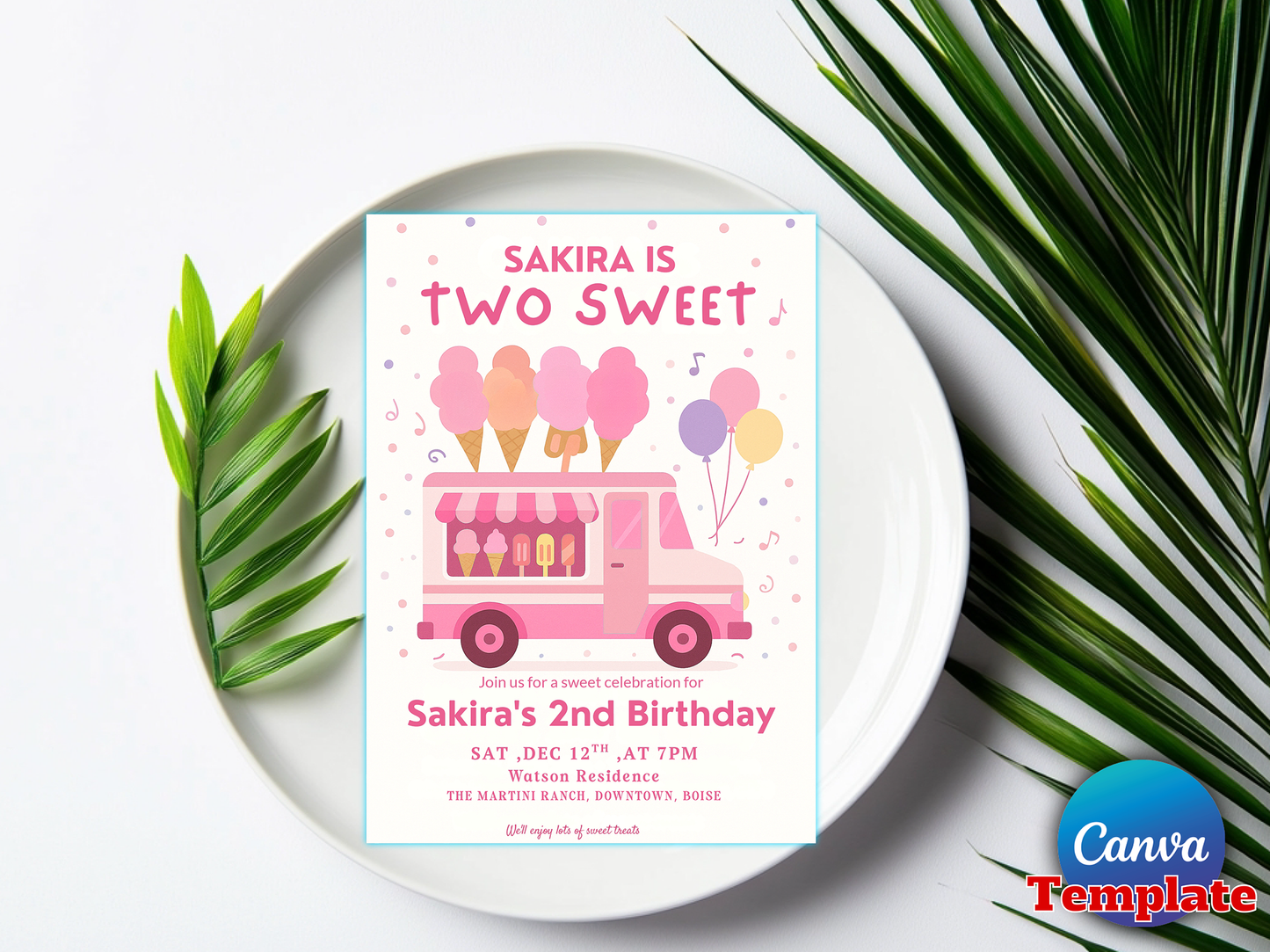 Editable Ice Cream Truck Birthday Invitation