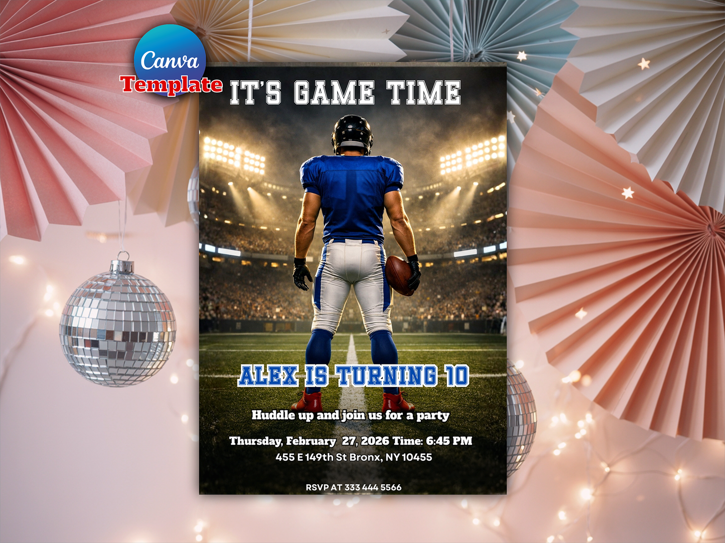 Editable ANY AGE Football Birthday Party Invitation Template