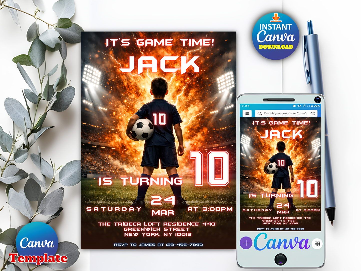 Editable Soccer Party Invitation