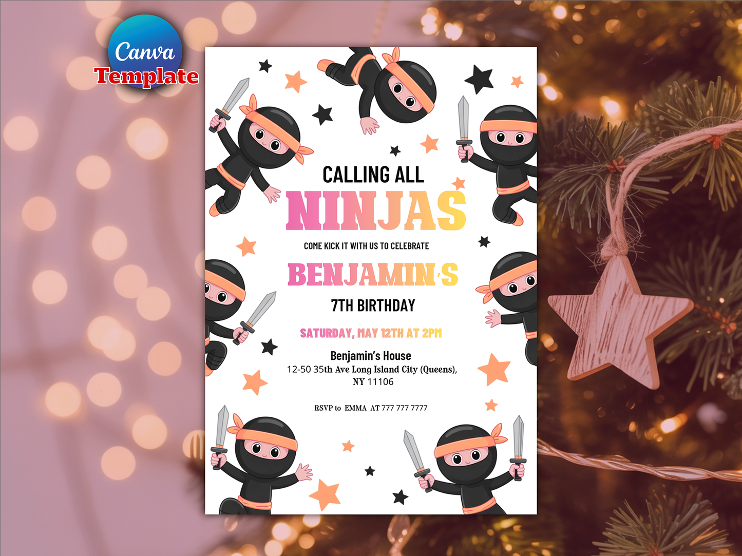 Editable Ninja Karate Birthday Party Invitation