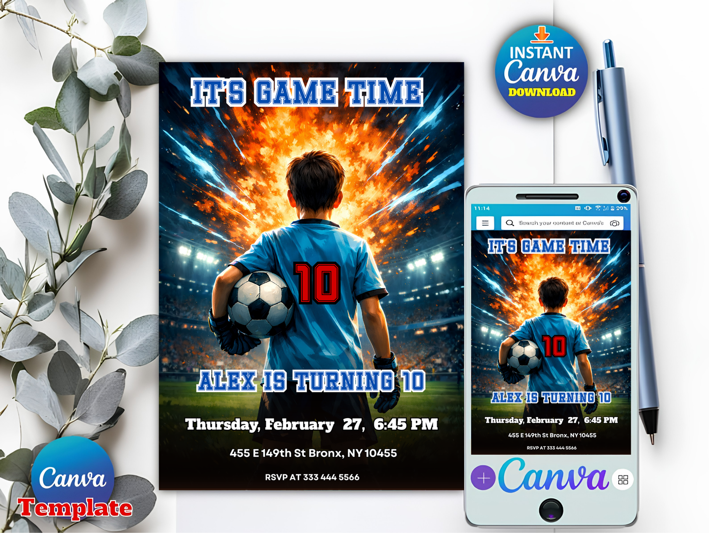 Editable Soccer Birthday Invitation, Boys Sports Party Digital Download