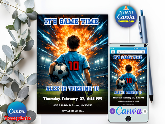 Editable Soccer Birthday Invitation, Boys Sports Party Digital Download