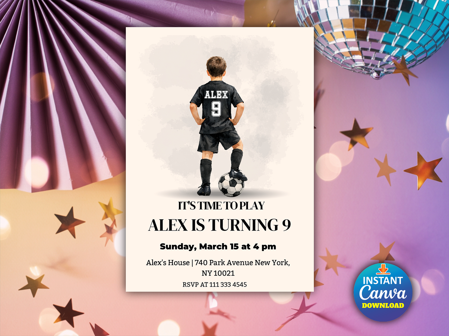 Editable Soccer Birthday Invitation party