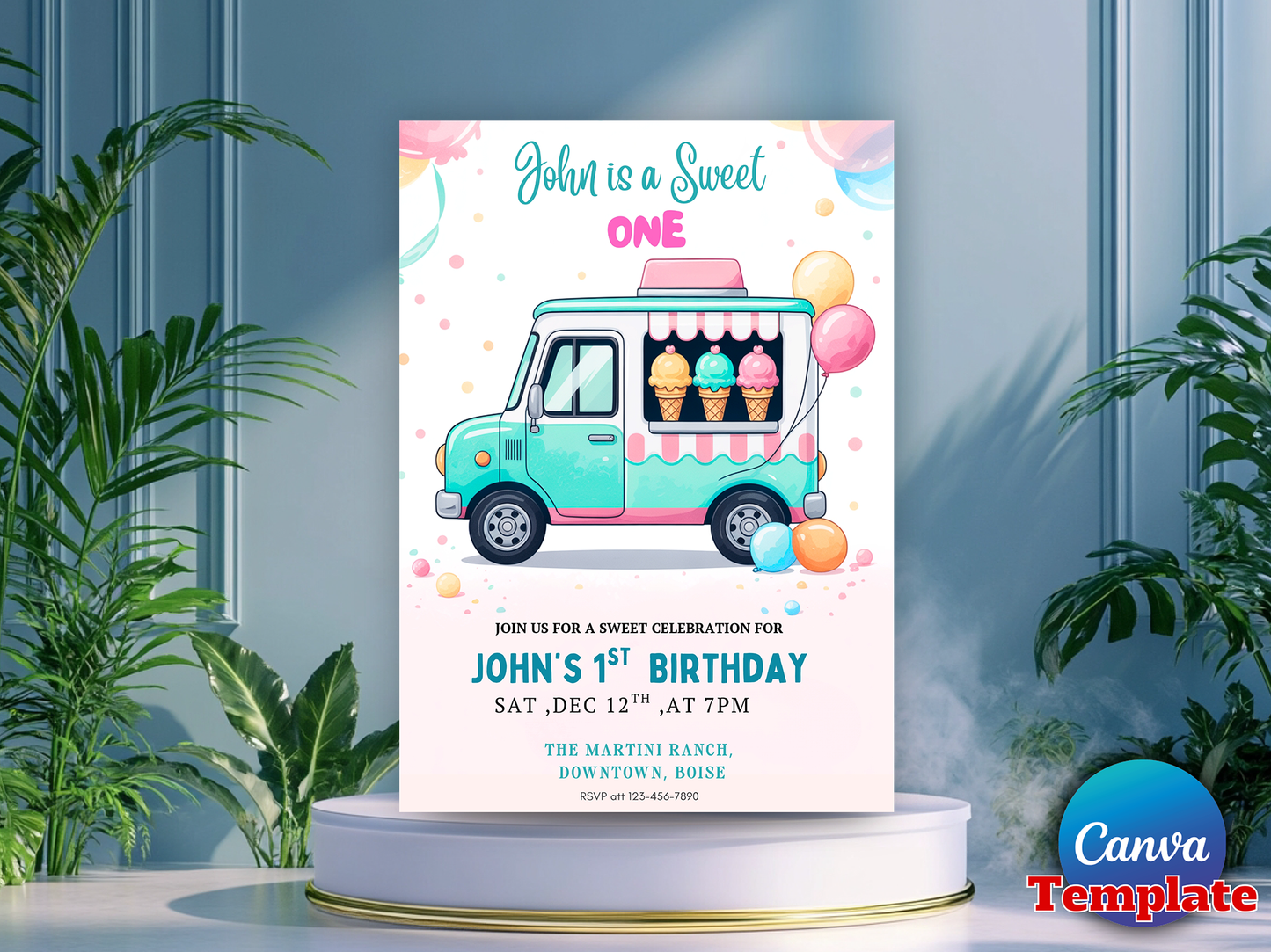 Ice Cream Sweet One 1st Party Invitation