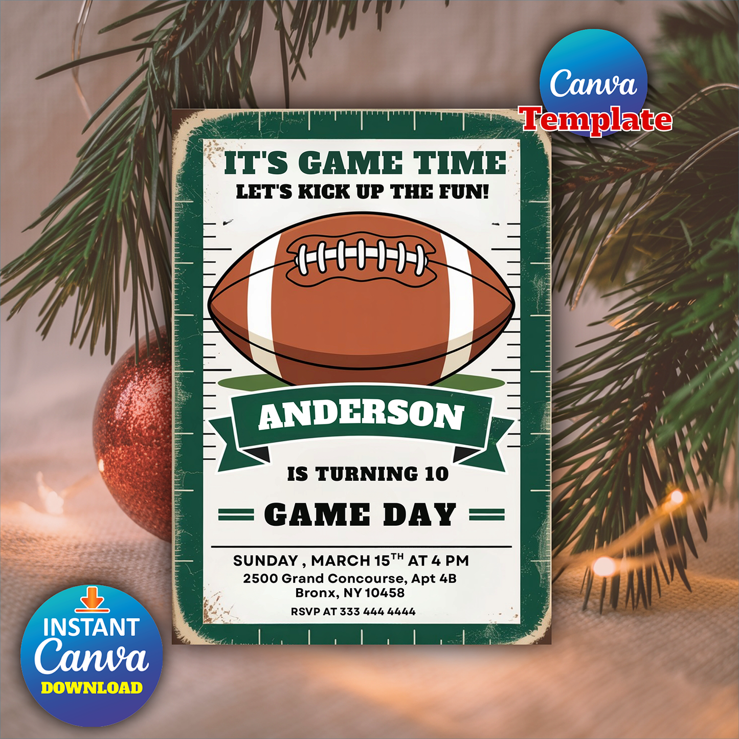 Printable American Football Game Invitation, Football Invitation Canva Template