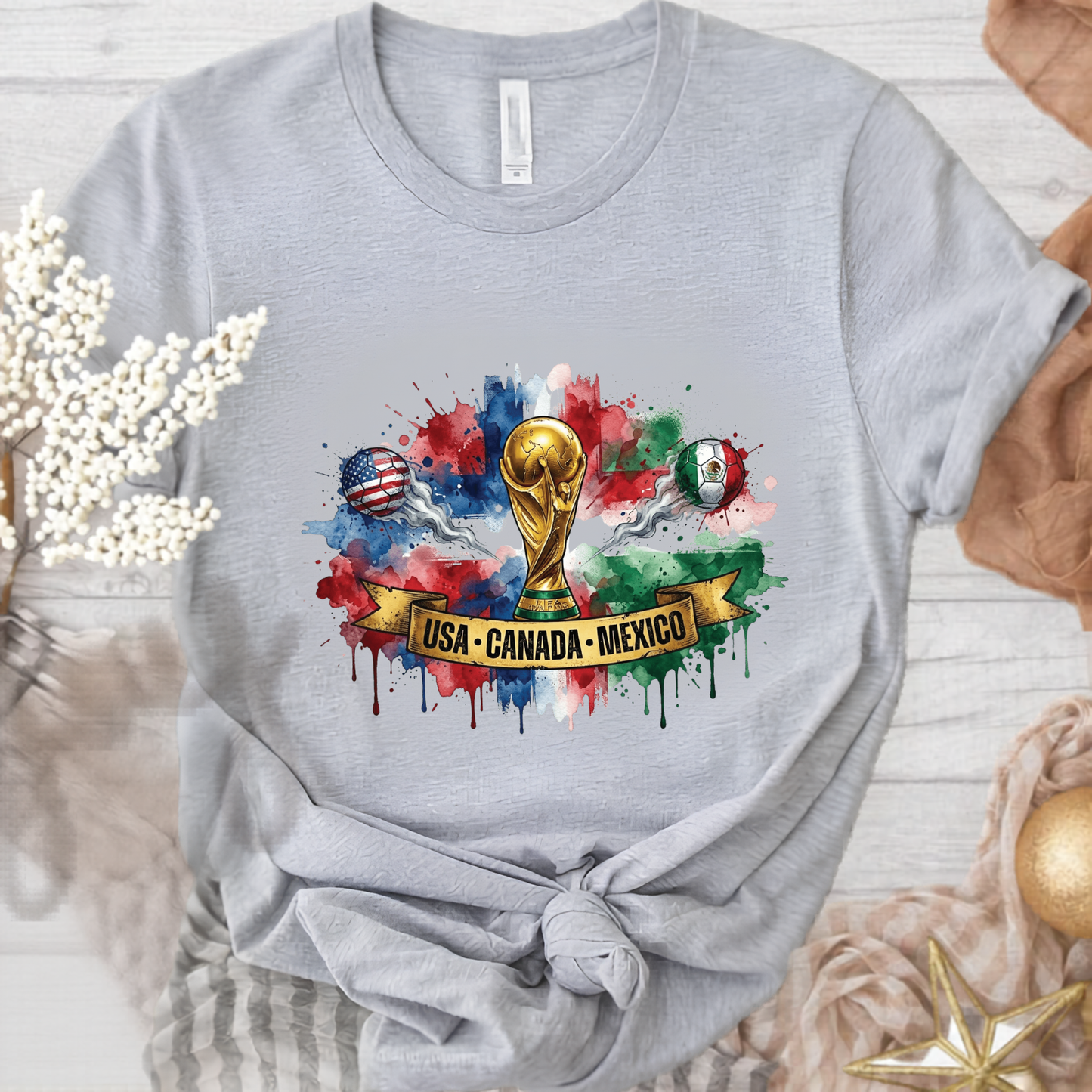 FIFA World Cup 2026 USA-Canada-Mexico Ribbon Watercolor Splash T-Shirt (physical)
