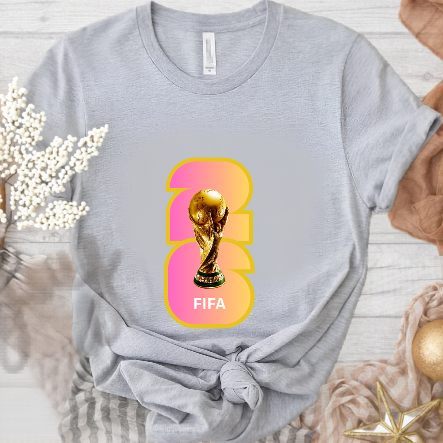 FIFA World Cup 2026 Trophy Gradient Bold Number Graphic T-Shirt (physical)