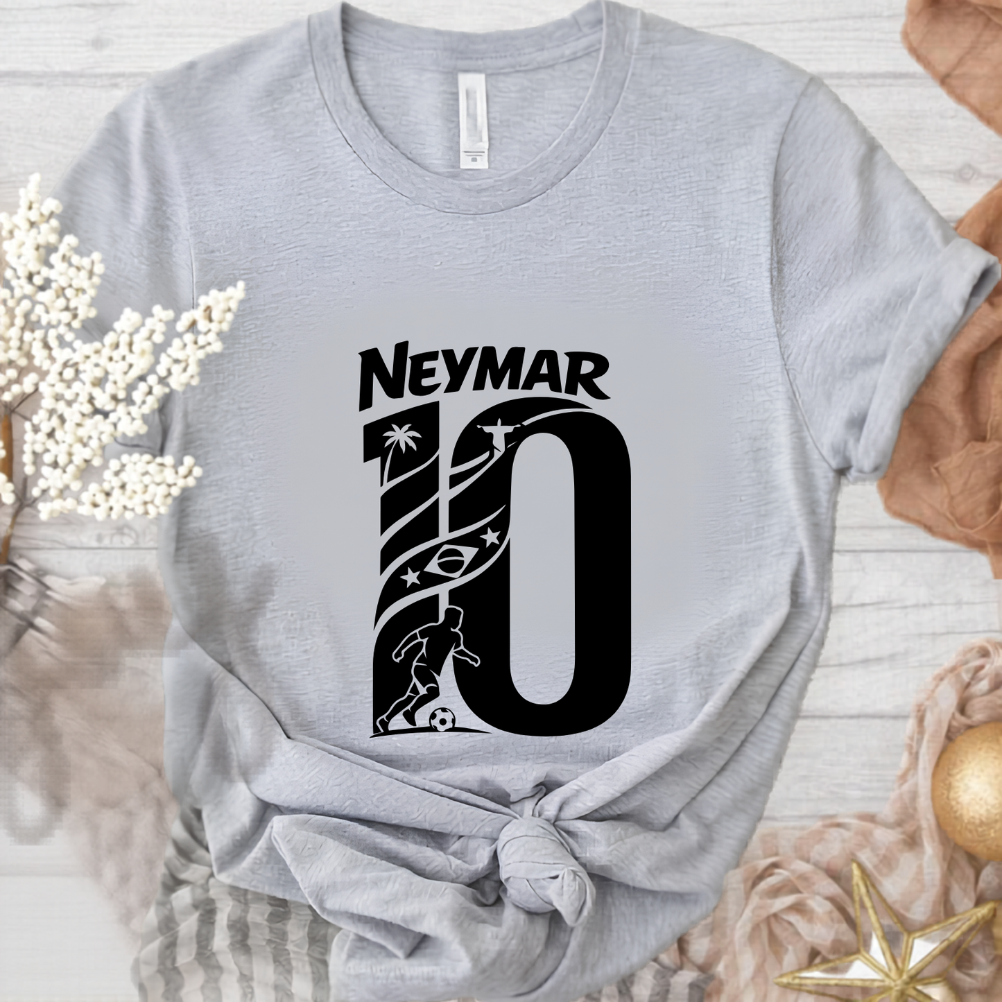 FIFA World Cup 2026 Neymar Brazil Number 10 Graphic Printed Beige T-Shirt (physical)