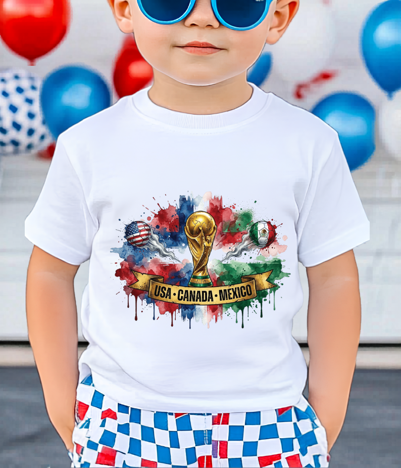 FIFA World Cup 2026 USA-Canada-Mexico Ribbon Watercolor Splash T-Shirt (physical)