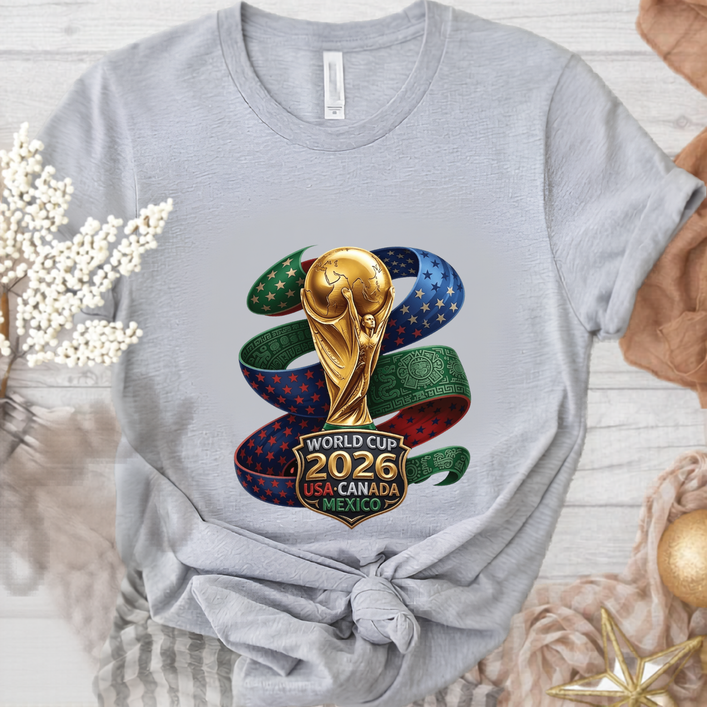 FIFA World Cup 2026 USA-Canada-Mexico Ribbon Emblem Graphic T-Shirt (physical)