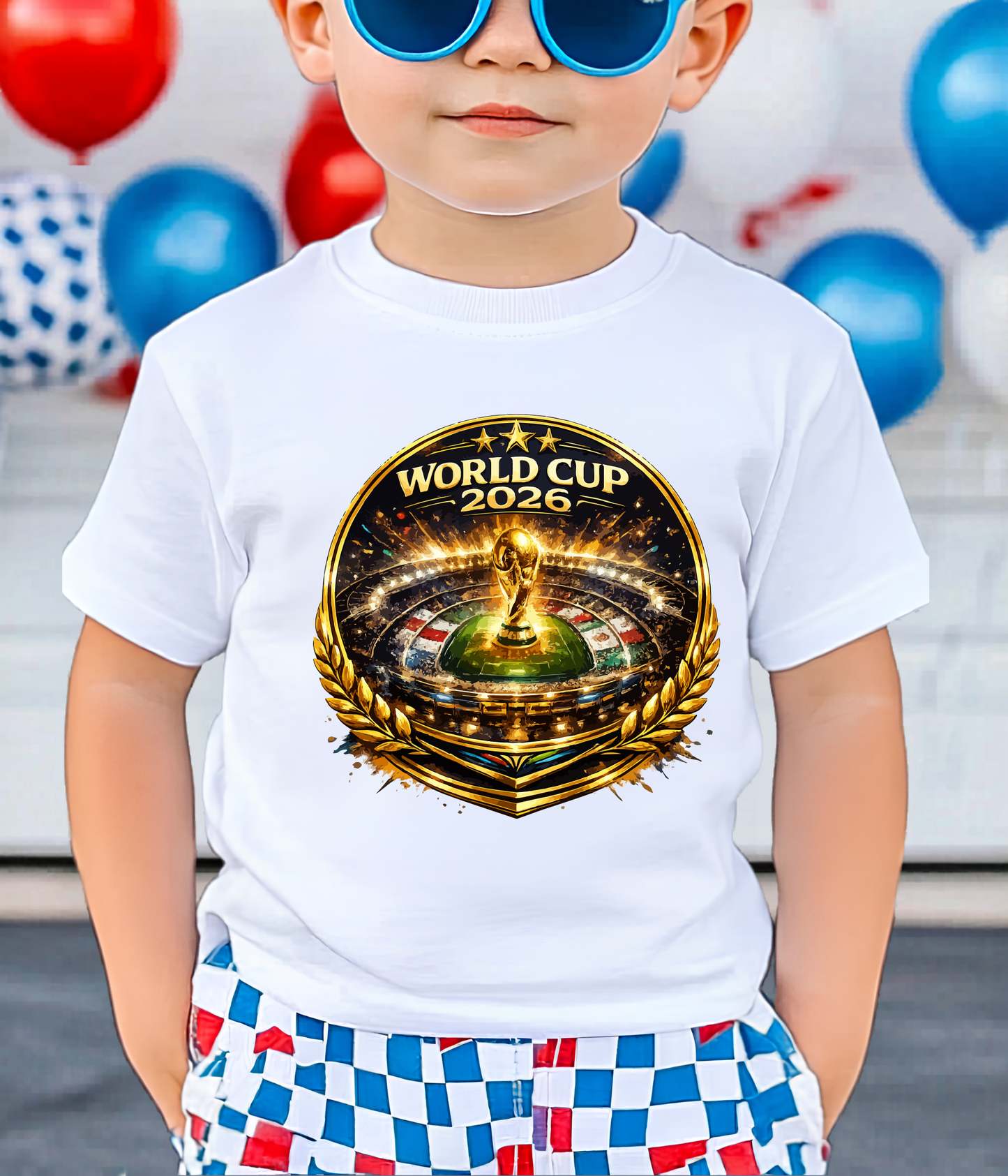 FIFA World Cup 2026 Golden Stadium Emblem Black Graphic T-Shirt (physical)