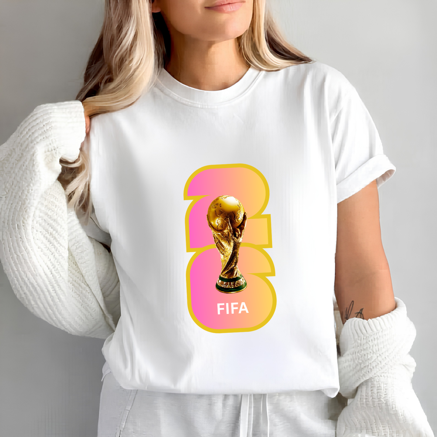 FIFA World Cup 2026 Trophy Gradient Bold Number Graphic T-Shirt (physical)