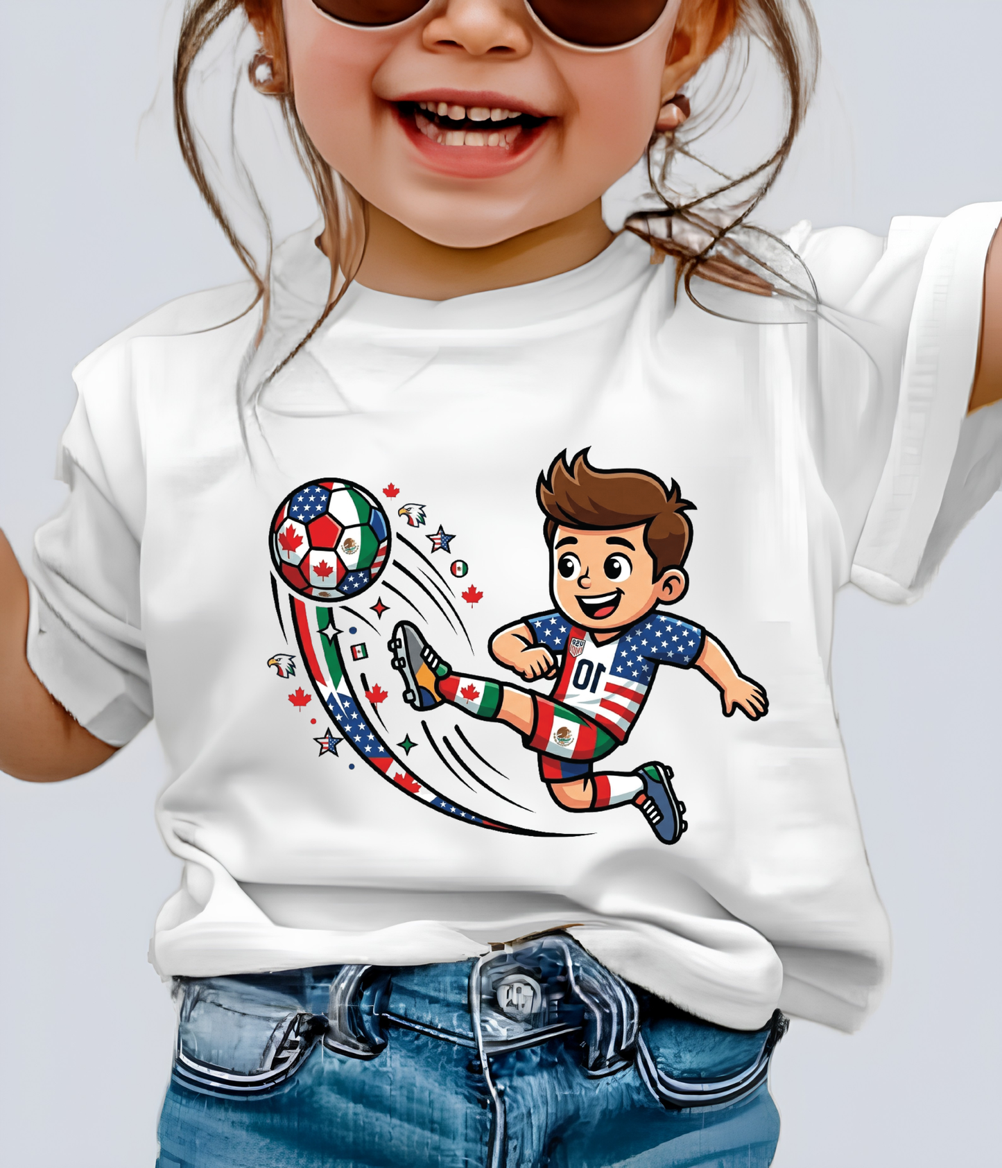 Kids 2026 World Cup Soccer Boy Cartoon Graphic Grey T-Shirt (physical)